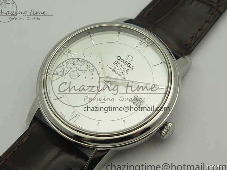 0119 FashionForward De Ville Prestige Real Power Reserve SS TW 1:1 Best Edition White Dial SS Markers On Leather Strap A 8095